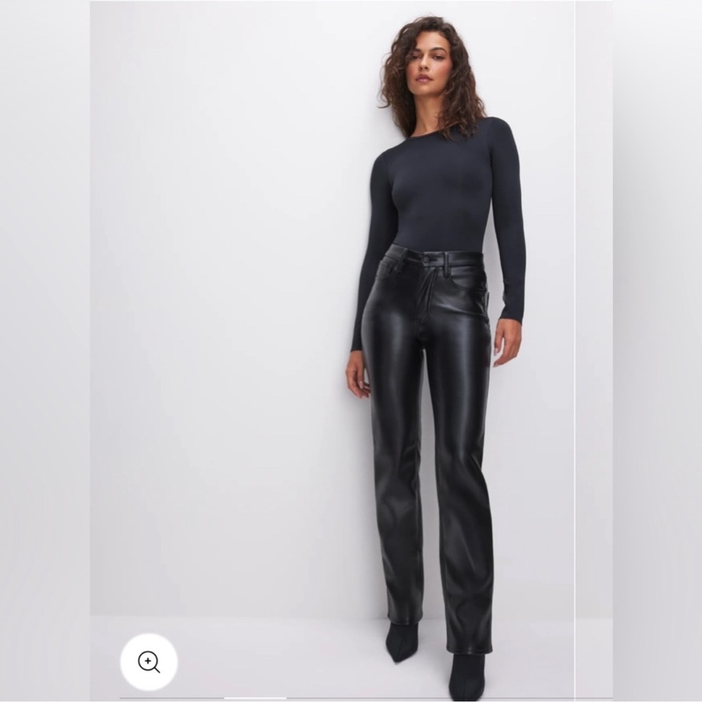 Good American Black Leather Straight Leg Pant